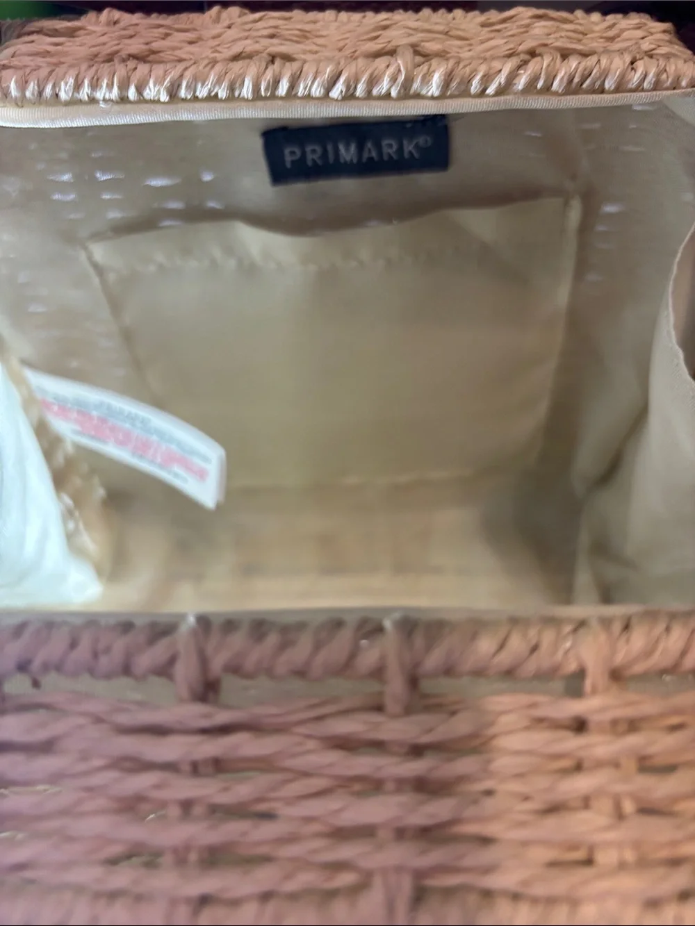 Primark Woven Straw Crossbody Bag with Brown Trim EUC